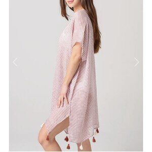 Seafolly Australia Tassel Linen CoverUp Kaftan tunic top Swimwear One Size pink